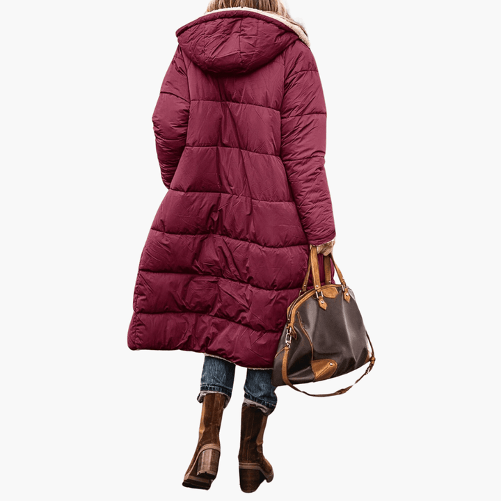 Women's Longline Puffer Coat with Hood and Quilted Design