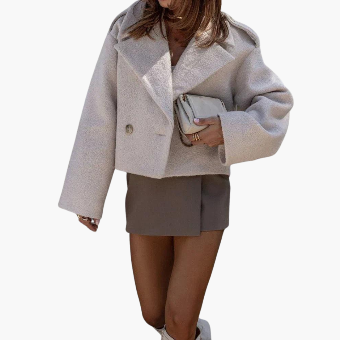 Women's Cropped Jacket with Notch Lapel and Button Front