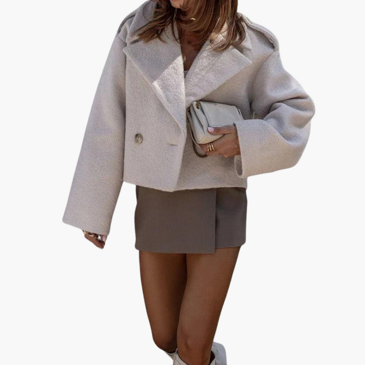 Women's Cropped Jacket with Notch Lapel and Button Front