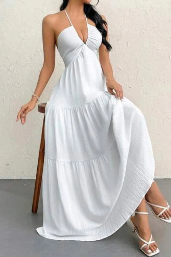 Women's Evening Halter Maxi Dress with Open Back