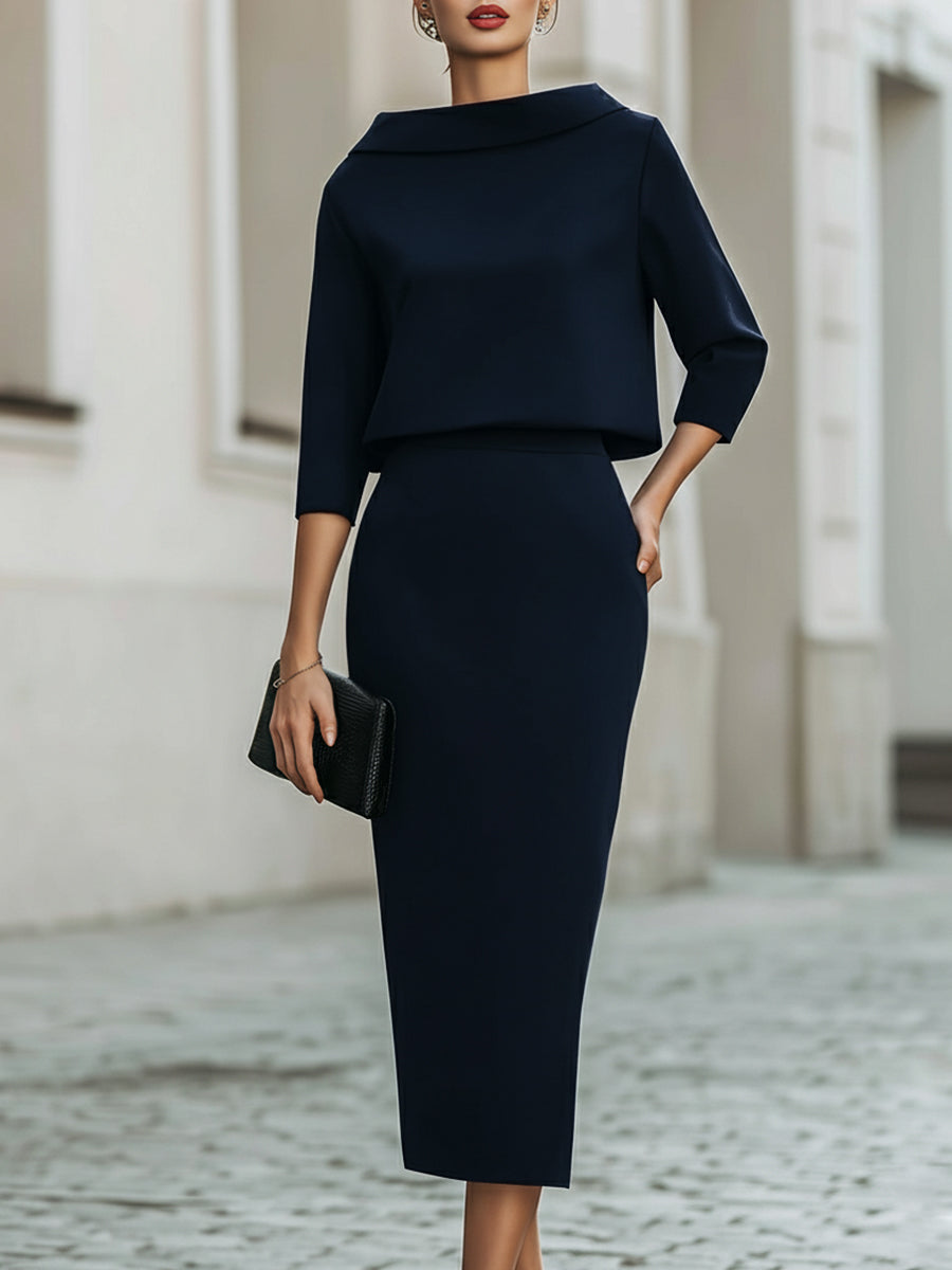 Women's Occasion Midi Dress with Boat Neck and Tailored Fit