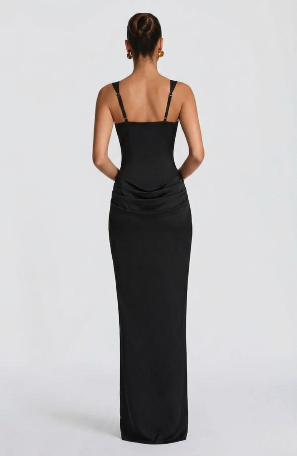 Women's Wedding Guest Bustier Maxi Dress with Square Neckline