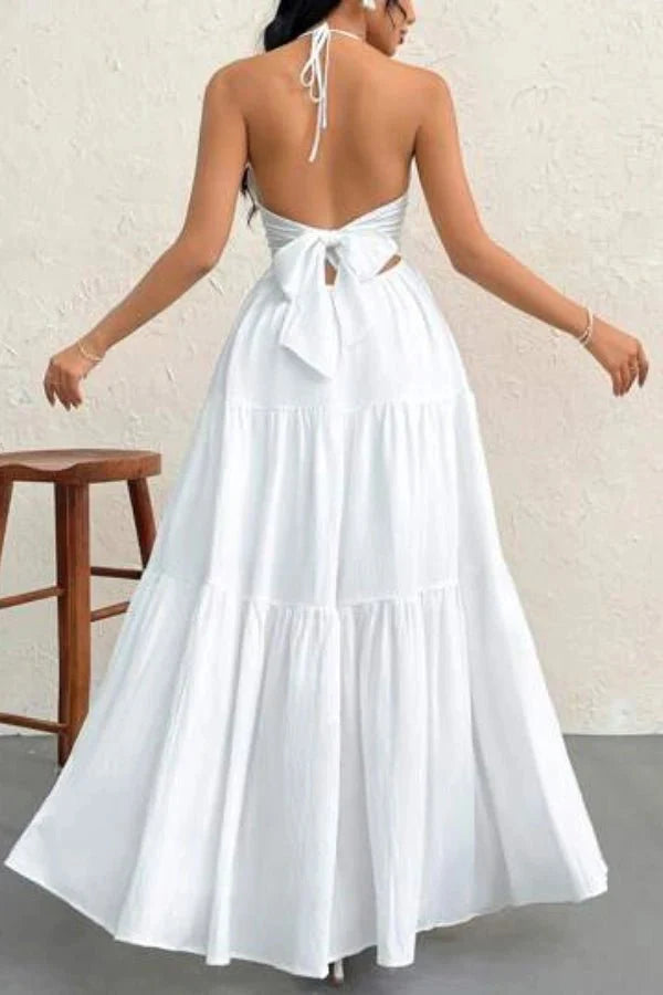 Women's Evening Halter Maxi Dress with Open Back