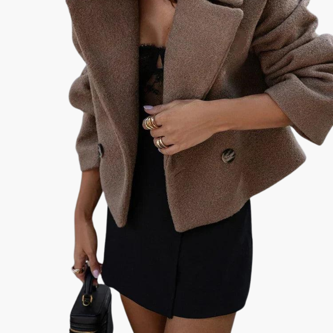Women's Cropped Jacket with Notch Lapel and Button Front