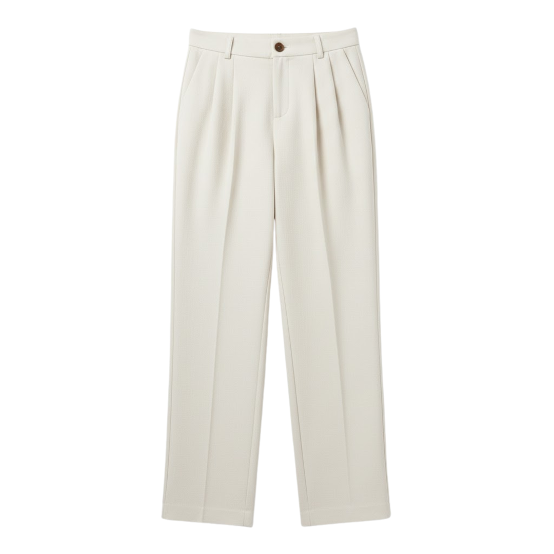 Women's Tailored Trousers with High Waist and Pleated Front