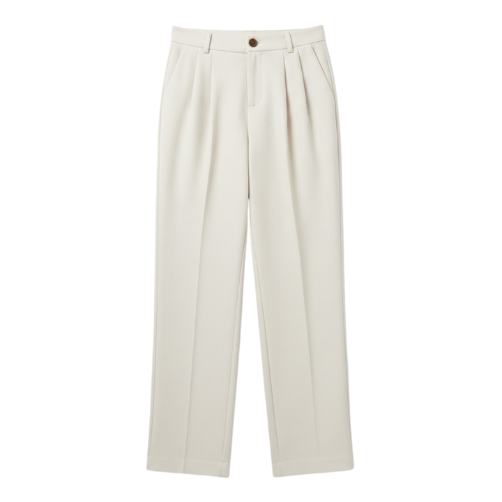 Women's Tailored Trousers with High Waist and Pleated Front