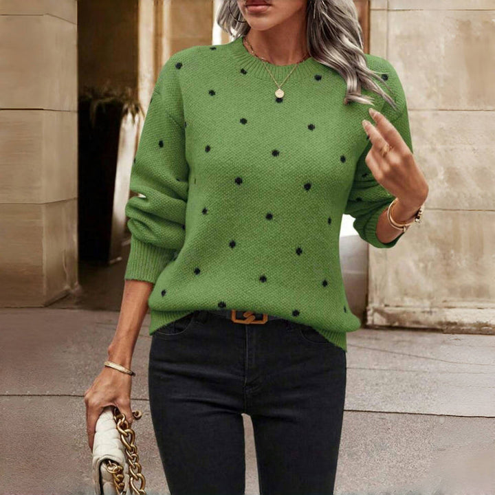 Women's Knitted Jumper with Polka Dot Detail and Round Neck