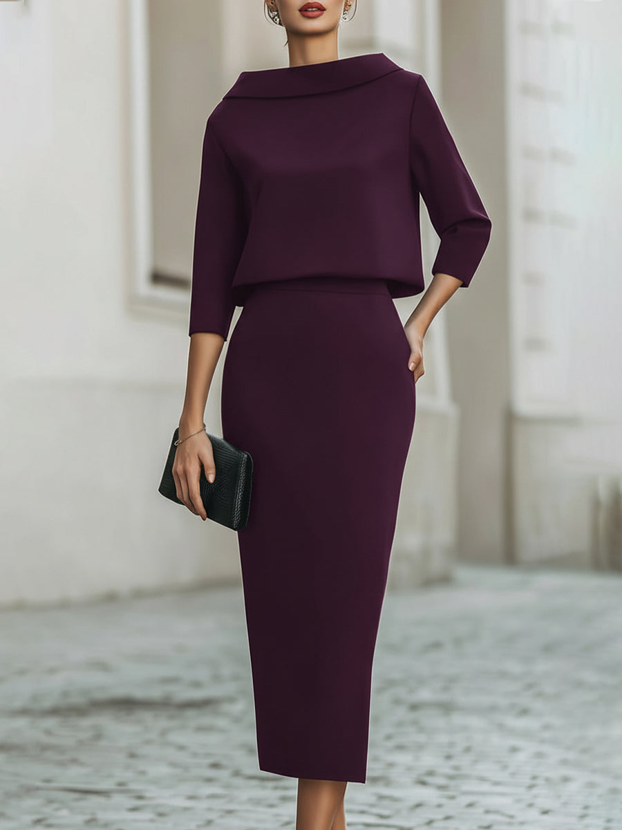 Women's Occasion Midi Dress with Boat Neck and Tailored Fit