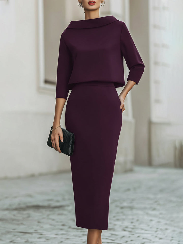 Women's Occasion Midi Dress with Boat Neck and Tailored Fit