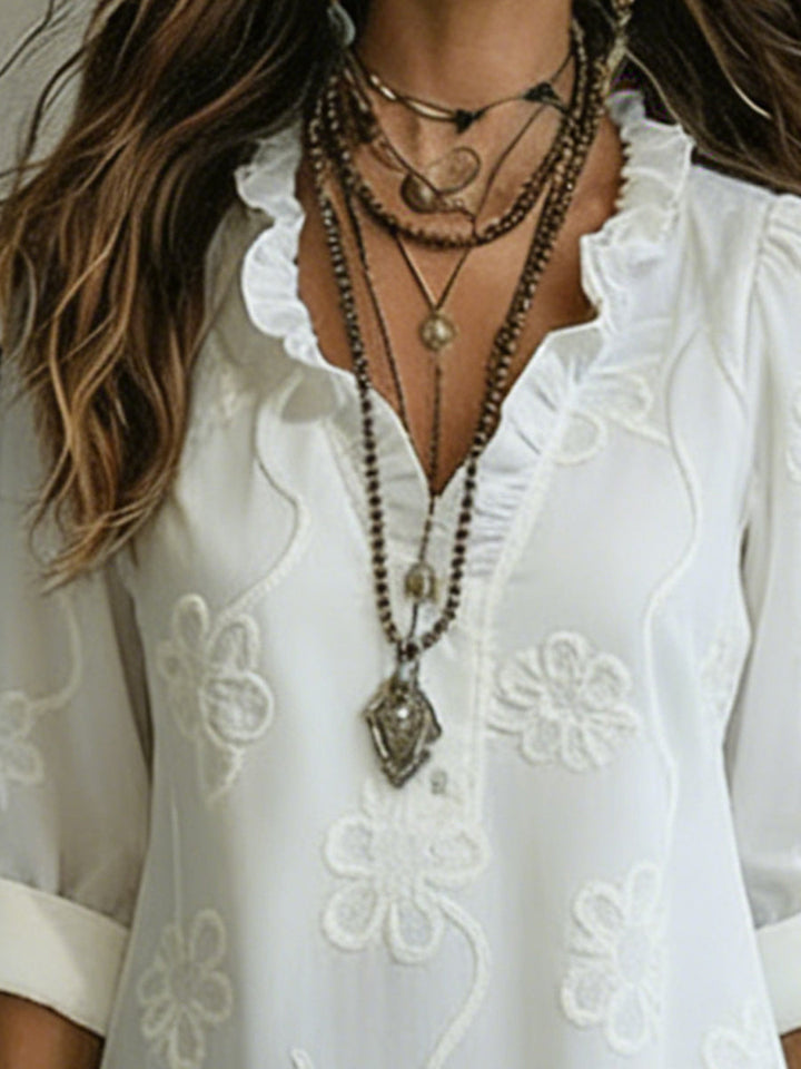 Women's Boho Maxi Dress with V Neck and Half Sleeves