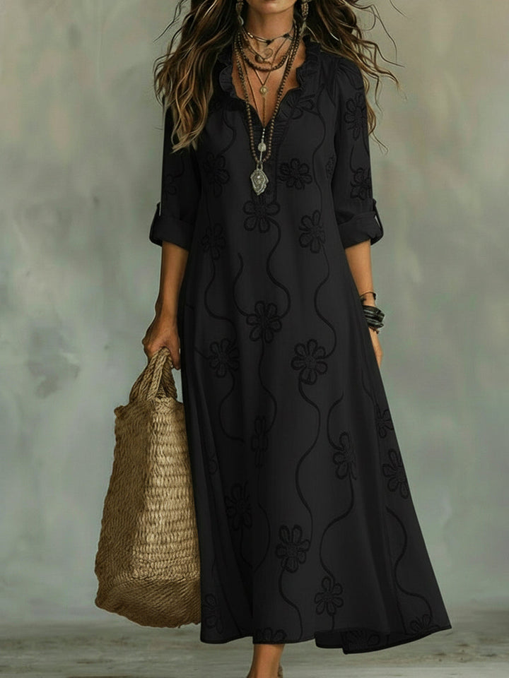 Women's Boho Maxi Dress with V Neck and Half Sleeves