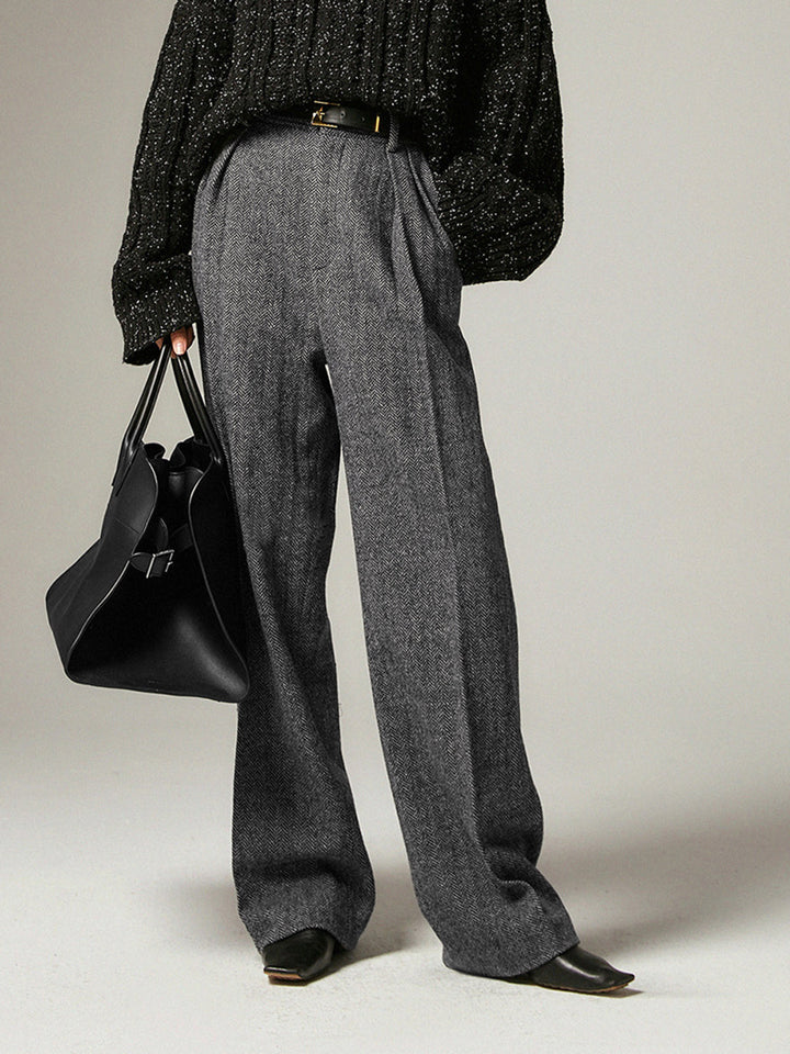 Women's Wide Leg Trousers with High Waist and Tailored Pleats