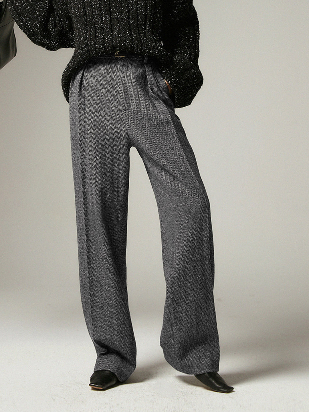 Women's Wide Leg Trousers with High Waist and Tailored Pleats