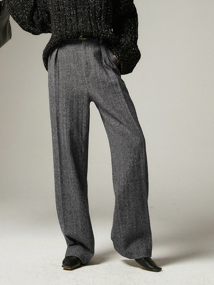 Women's Wide Leg Trousers with High Waist and Tailored Pleats