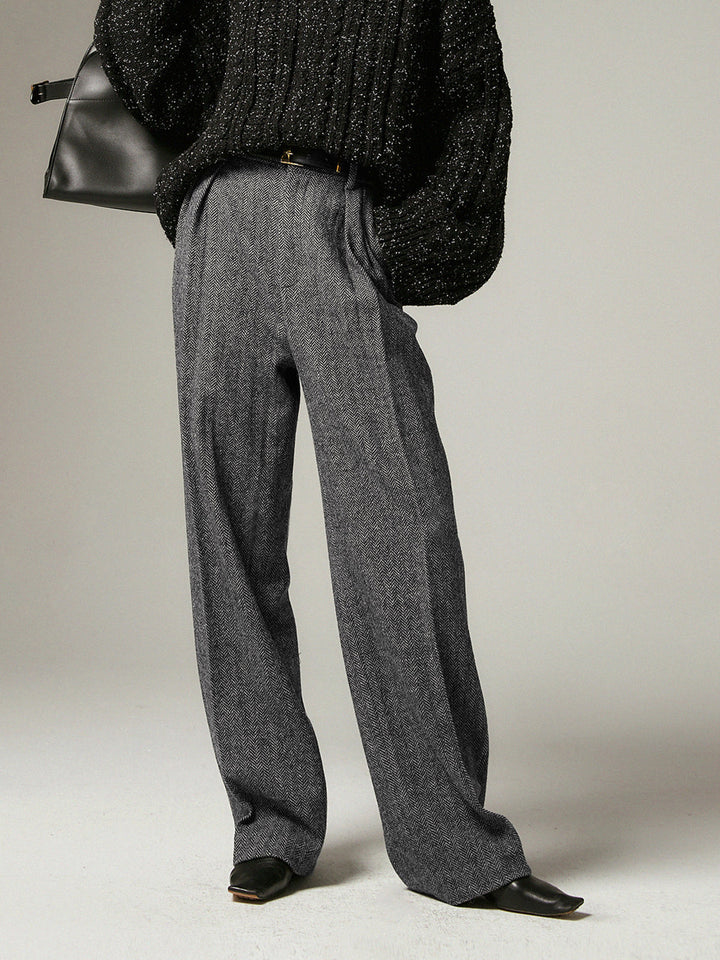 Women's Wide Leg Trousers with High Waist and Tailored Pleats