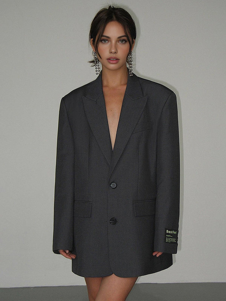 Women's Oversized Double Breasted Blazer with Notch Lapels and Relaxed Fit