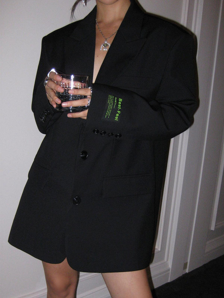 Women's Oversized Double Breasted Blazer with Notch Lapels and Relaxed Fit
