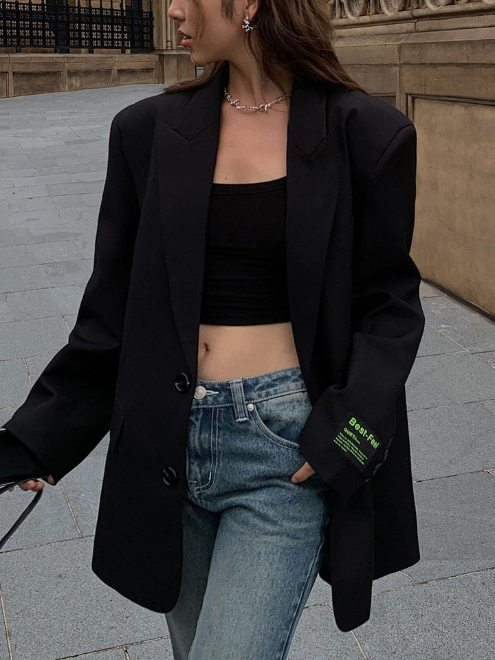 Women's Oversized Double Breasted Blazer with Notch Lapels and Relaxed Fit
