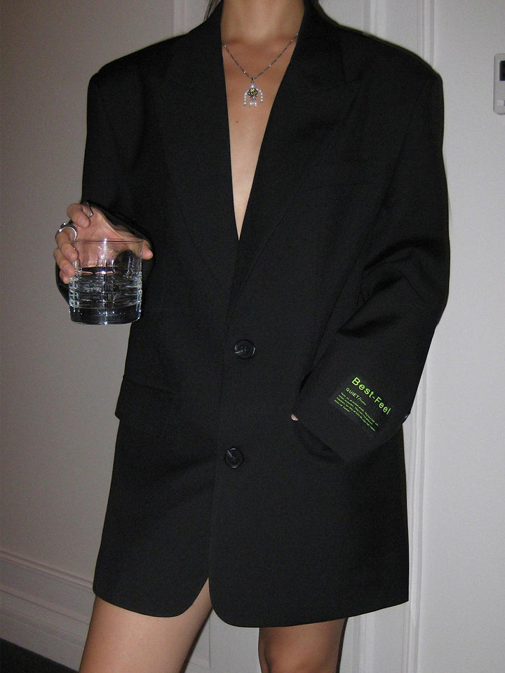Women's Oversized Double Breasted Blazer with Notch Lapels and Relaxed Fit