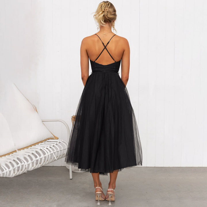 Women's Wedding Guest Midi Dress with Corset Bustier and Tulle Skirt