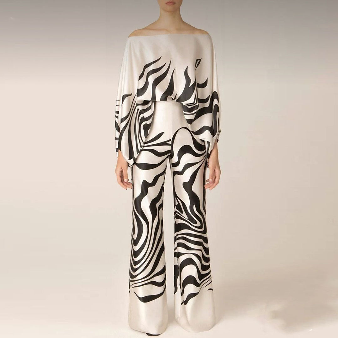 Women's Printed Co-Ord Set with Relaxed Top and Wide Leg Trousers