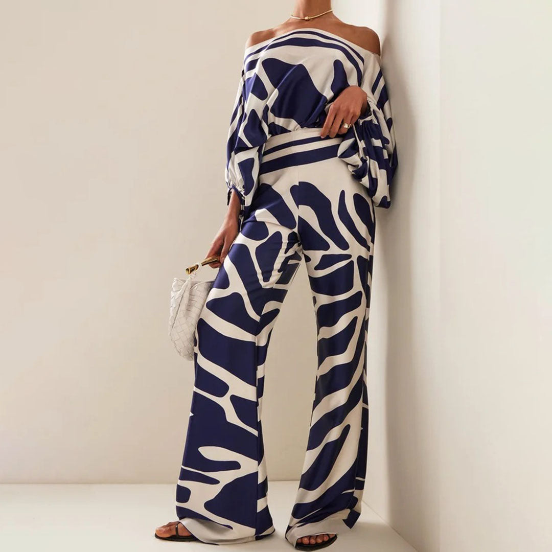 Women's Printed Co-Ord Set with Relaxed Top and Wide Leg Trousers