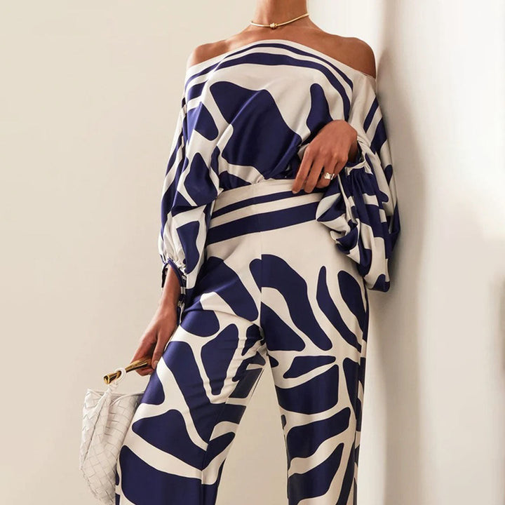 Women's Printed Co-Ord Set with Relaxed Top and Wide Leg Trousers