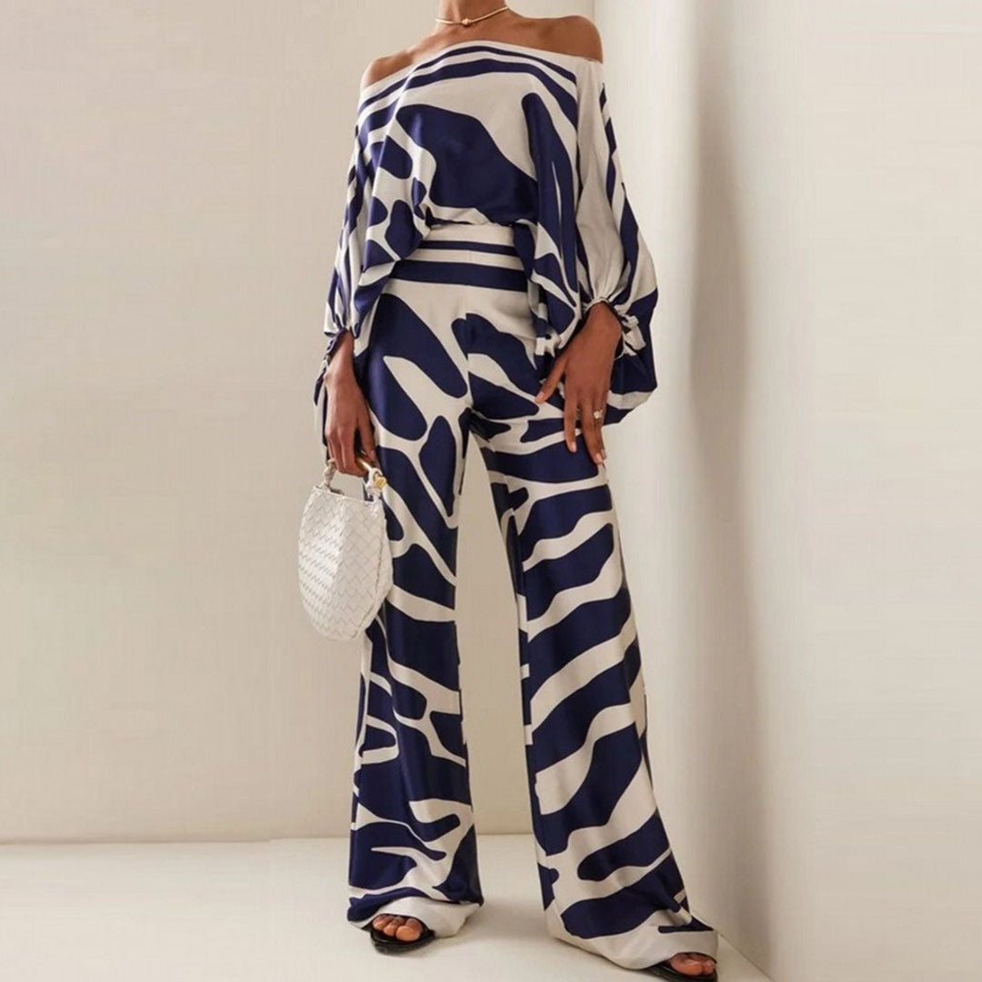 Women's Printed Co-Ord Set with Relaxed Top and Wide Leg Trousers
