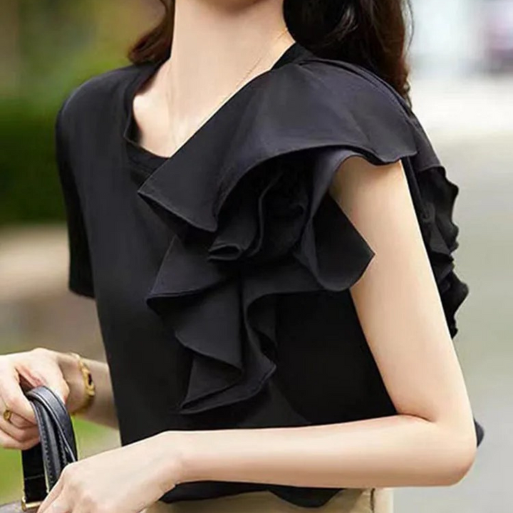 Women's Blouse with Ruffle Detail and Short Sleeves