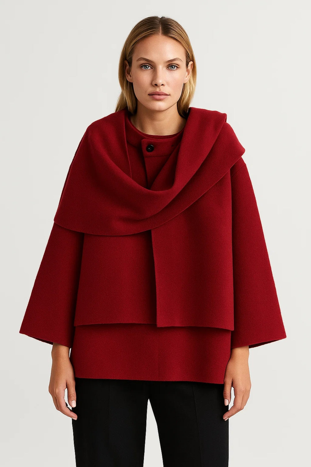 Women's Layered Knit Jumper with Draped Cowl Neck and Long Sleeves