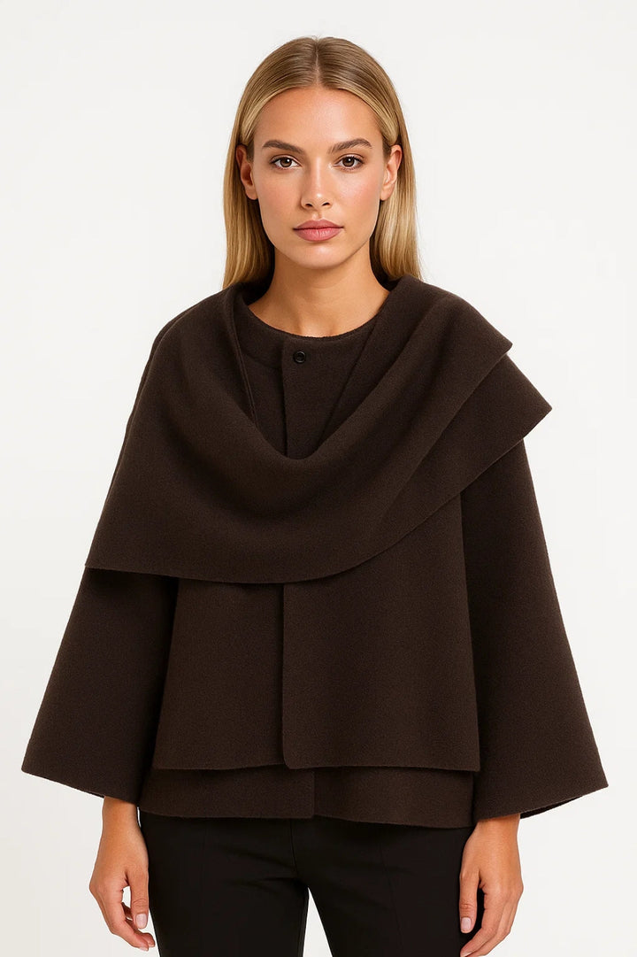 Women's Layered Knit Jumper with Draped Cowl Neck and Long Sleeves