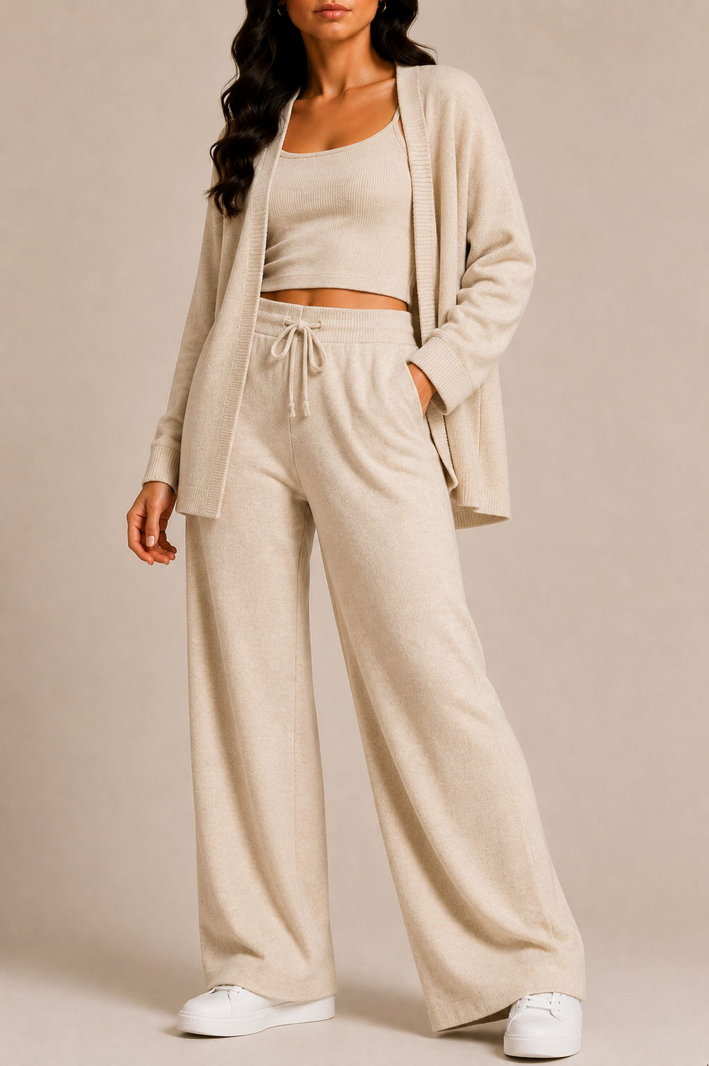 Cardigan Co-Ord Set for Women with Wide Leg Trousers