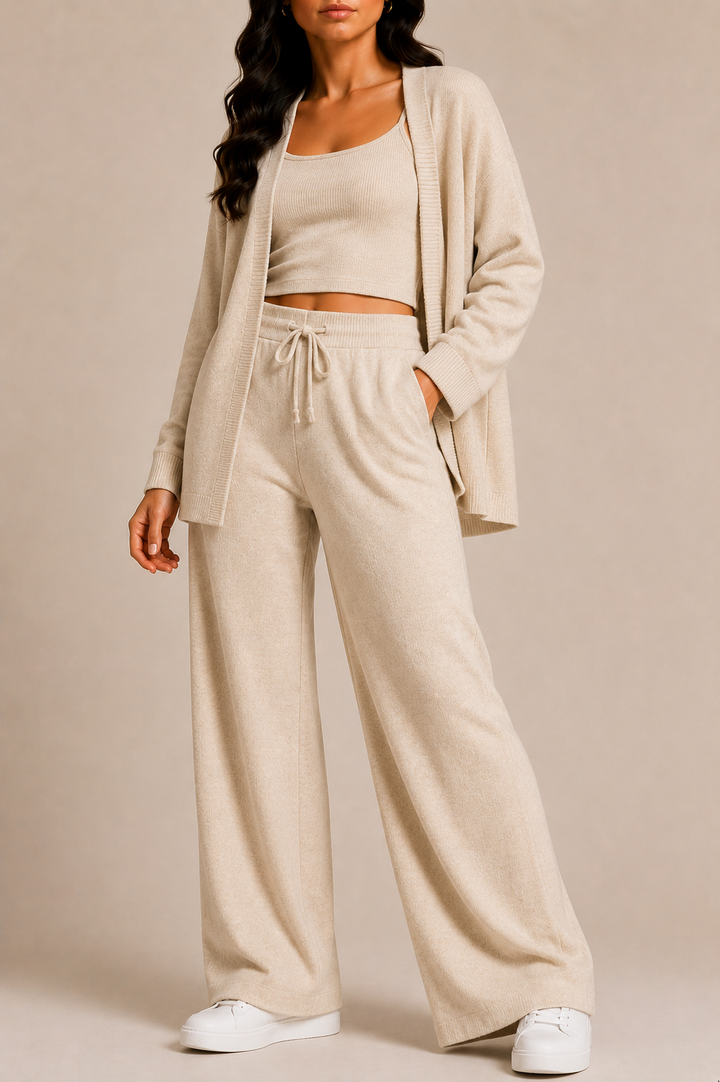 Cardigan Co-Ord Set for Women with Wide Leg Trousers