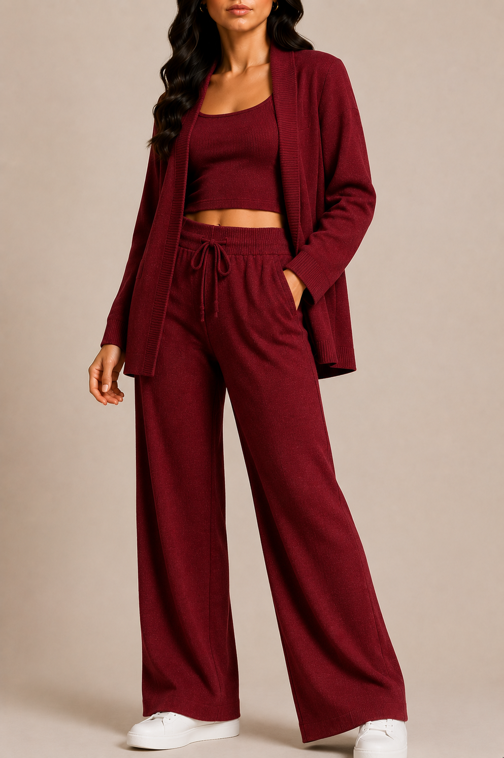 Cardigan Co-Ord Set for Women with Wide Leg Trousers