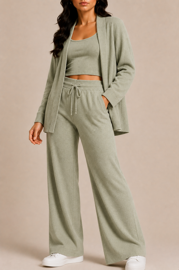 Cardigan Co-Ord Set for Women with Wide Leg Trousers