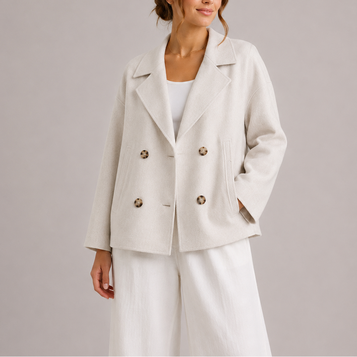 Women's Double Breasted Blazer with Notched Lapels and Relaxed Fit