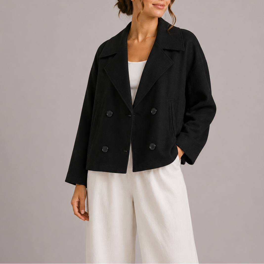 Women's Double Breasted Blazer with Notched Lapels and Relaxed Fit