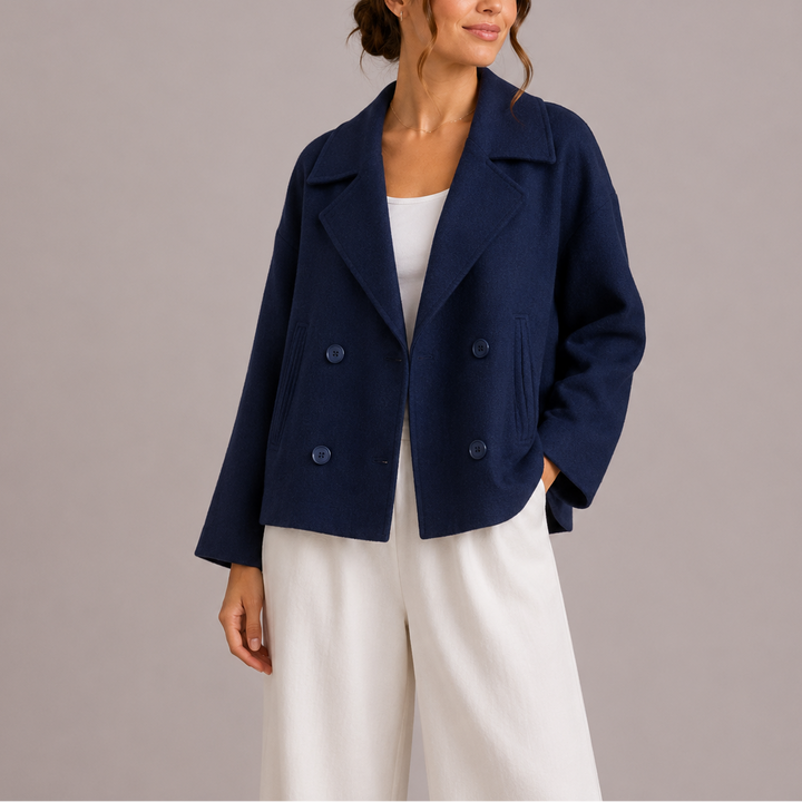 Women's Double Breasted Blazer with Notched Lapels and Relaxed Fit