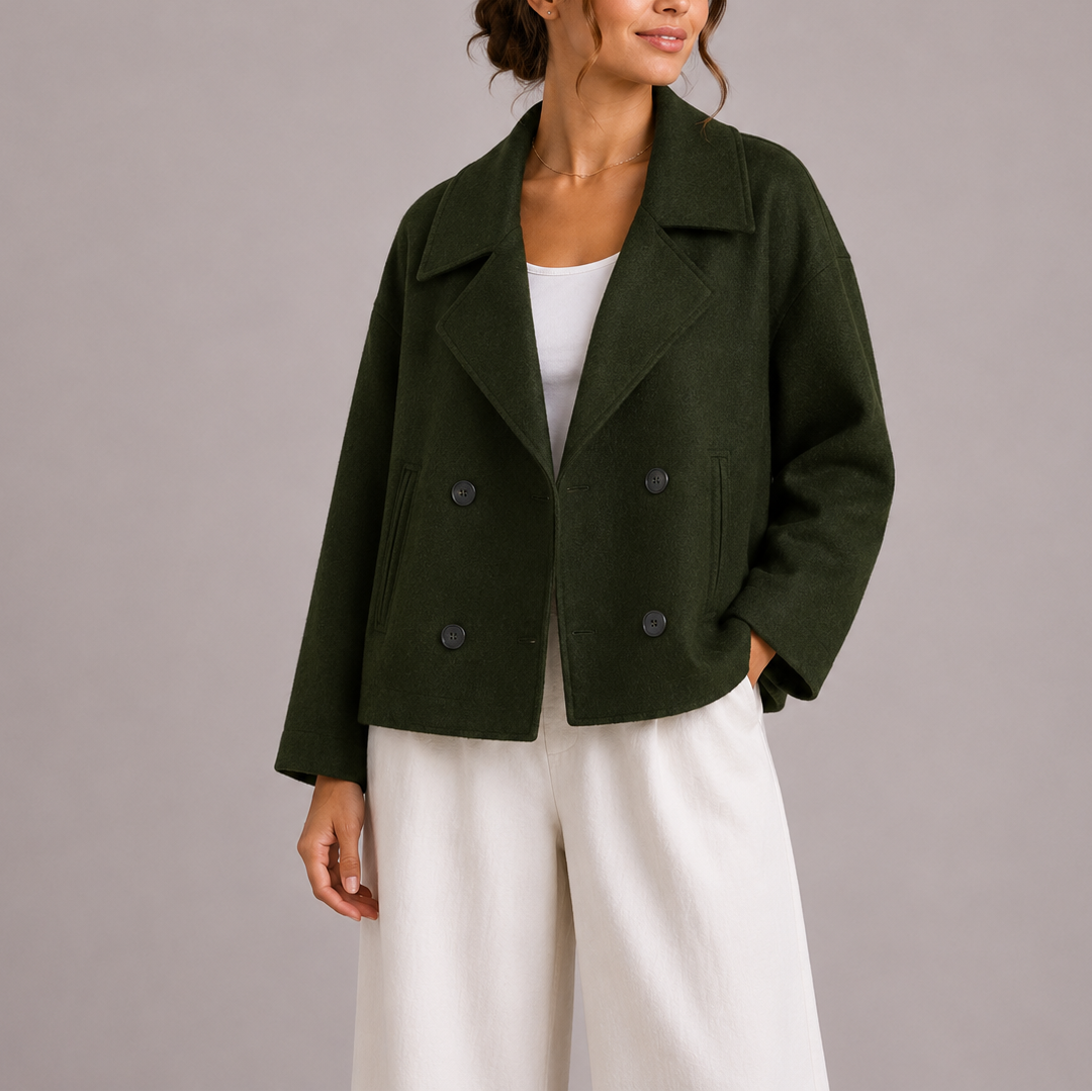 Women's Double Breasted Blazer with Notched Lapels and Relaxed Fit