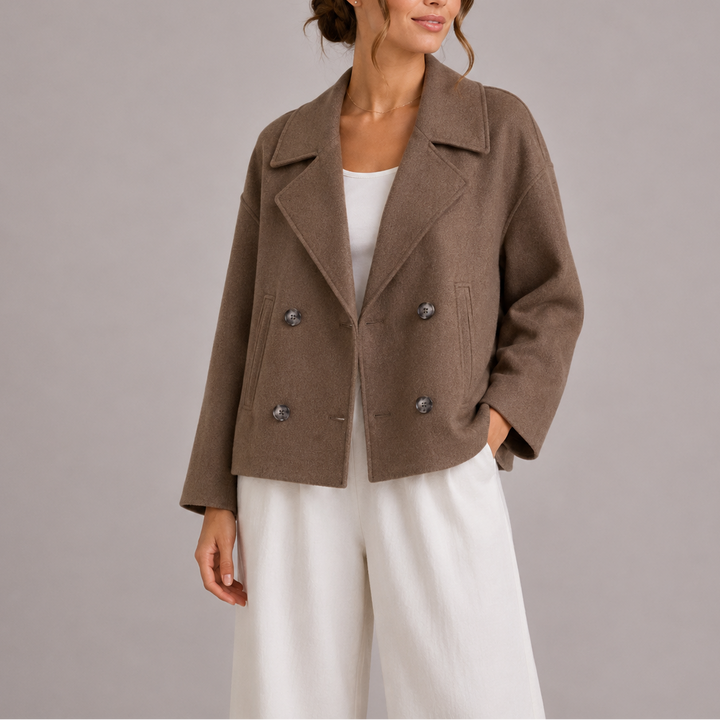 Women's Double Breasted Blazer with Notched Lapels and Relaxed Fit