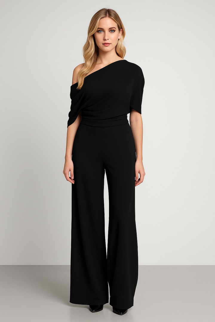 Women's One Shoulder Jumpsuit with Wide Leg Design