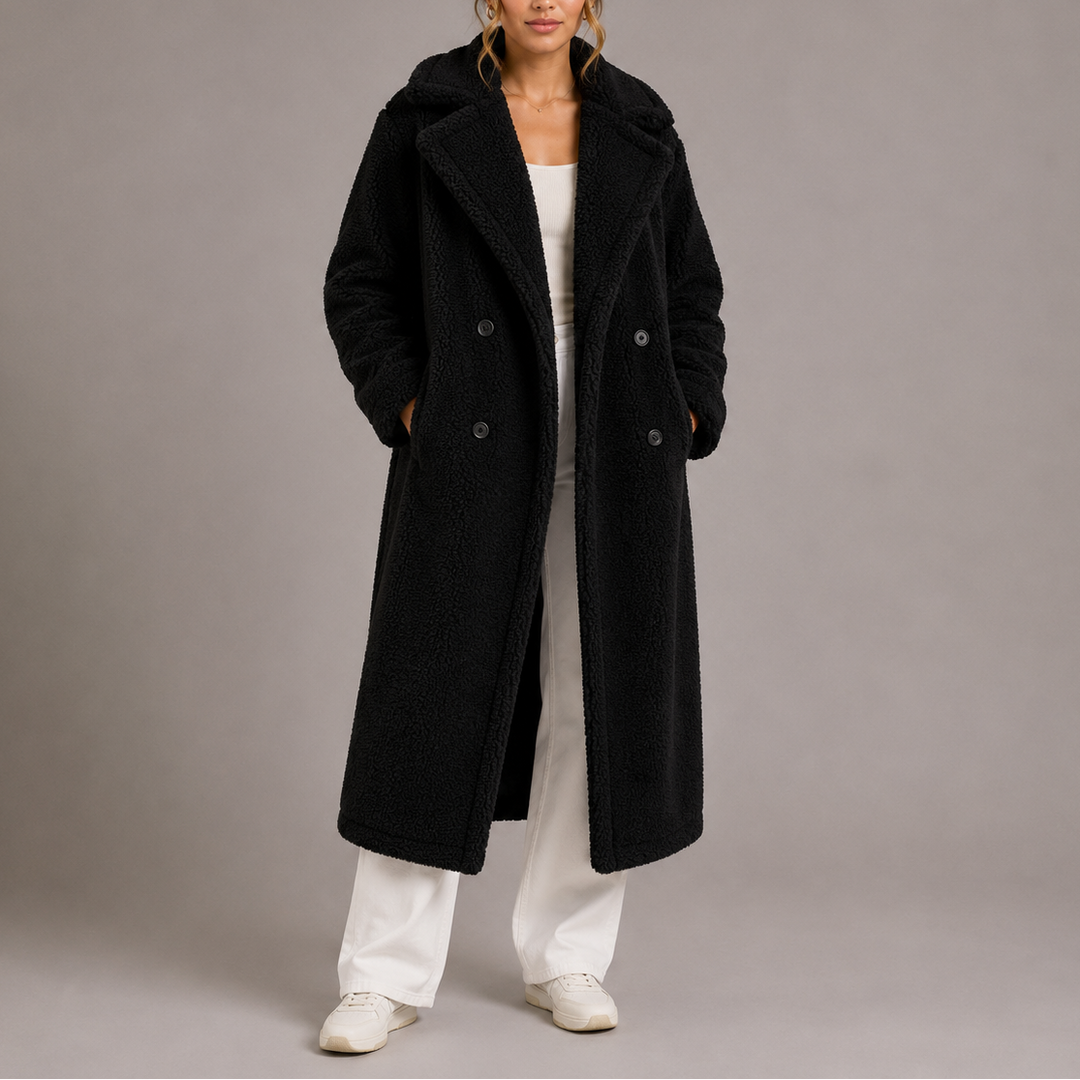 Women's Teddy Coat with Double Breasted Front and Notch Lapels