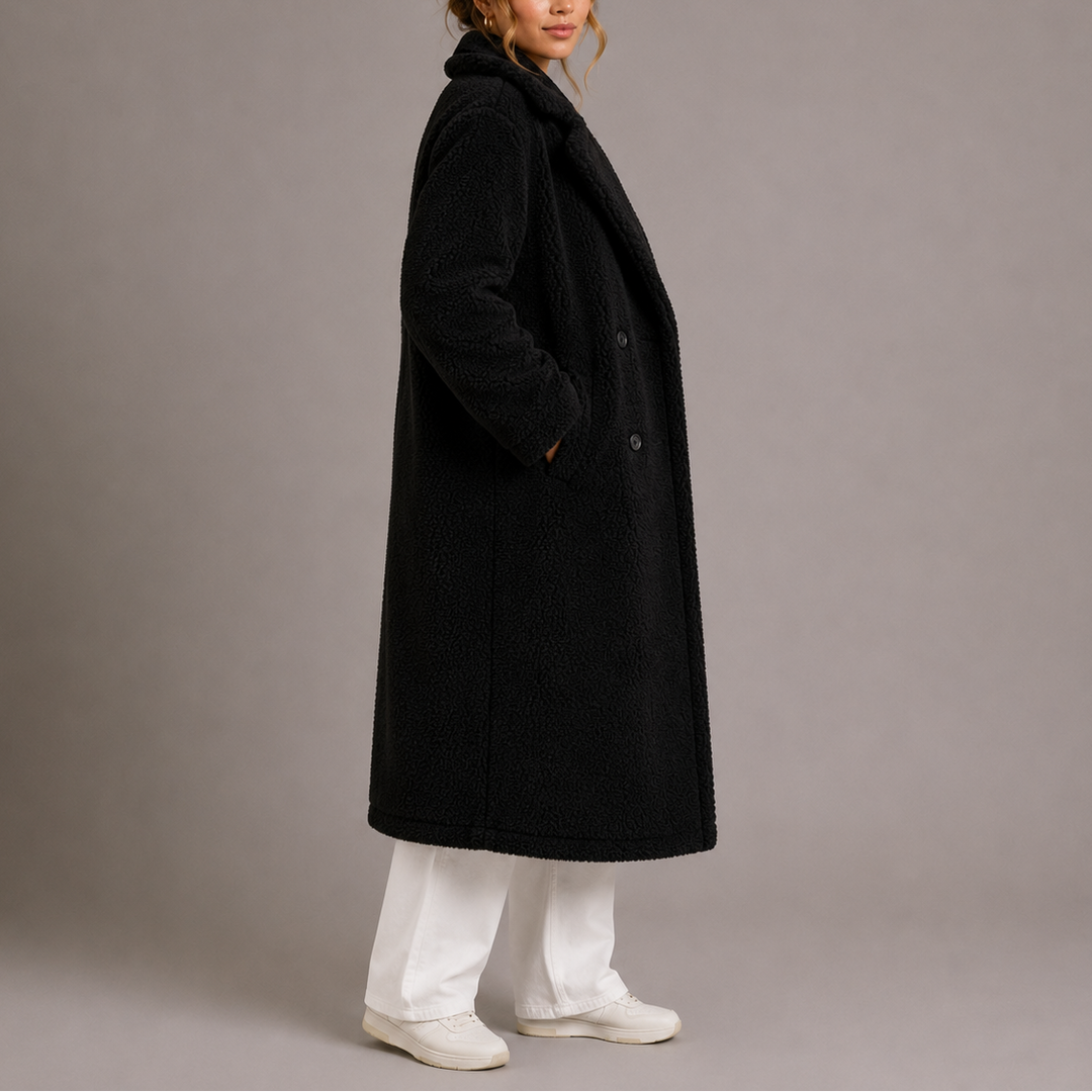 Women's Teddy Coat with Double Breasted Front and Notch Lapels