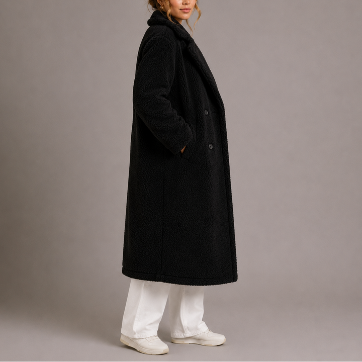 Women's Teddy Coat with Double Breasted Front and Notch Lapels