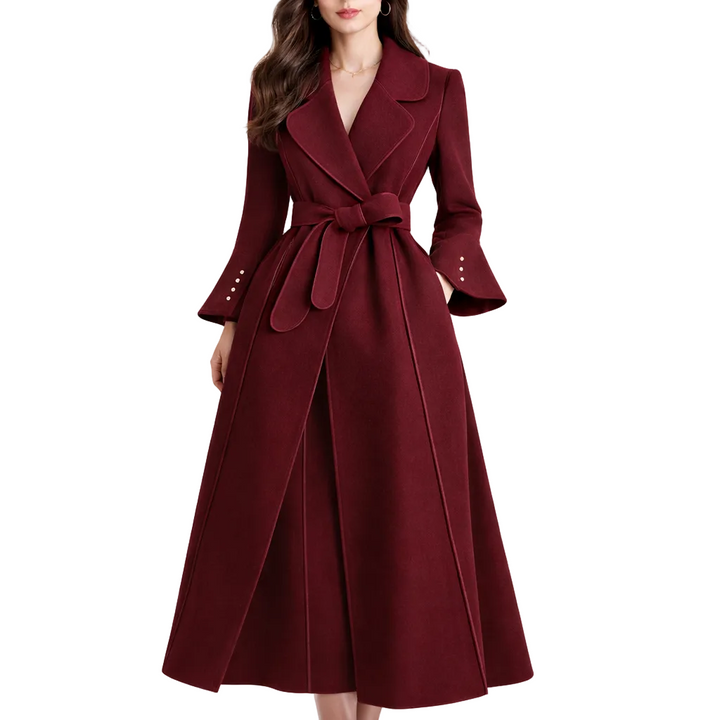 Women's Trench Coat with Tie Waist and Flared Hem
