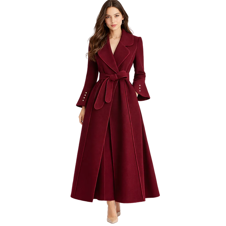 Women's Trench Coat with Tie Waist and Flared Hem