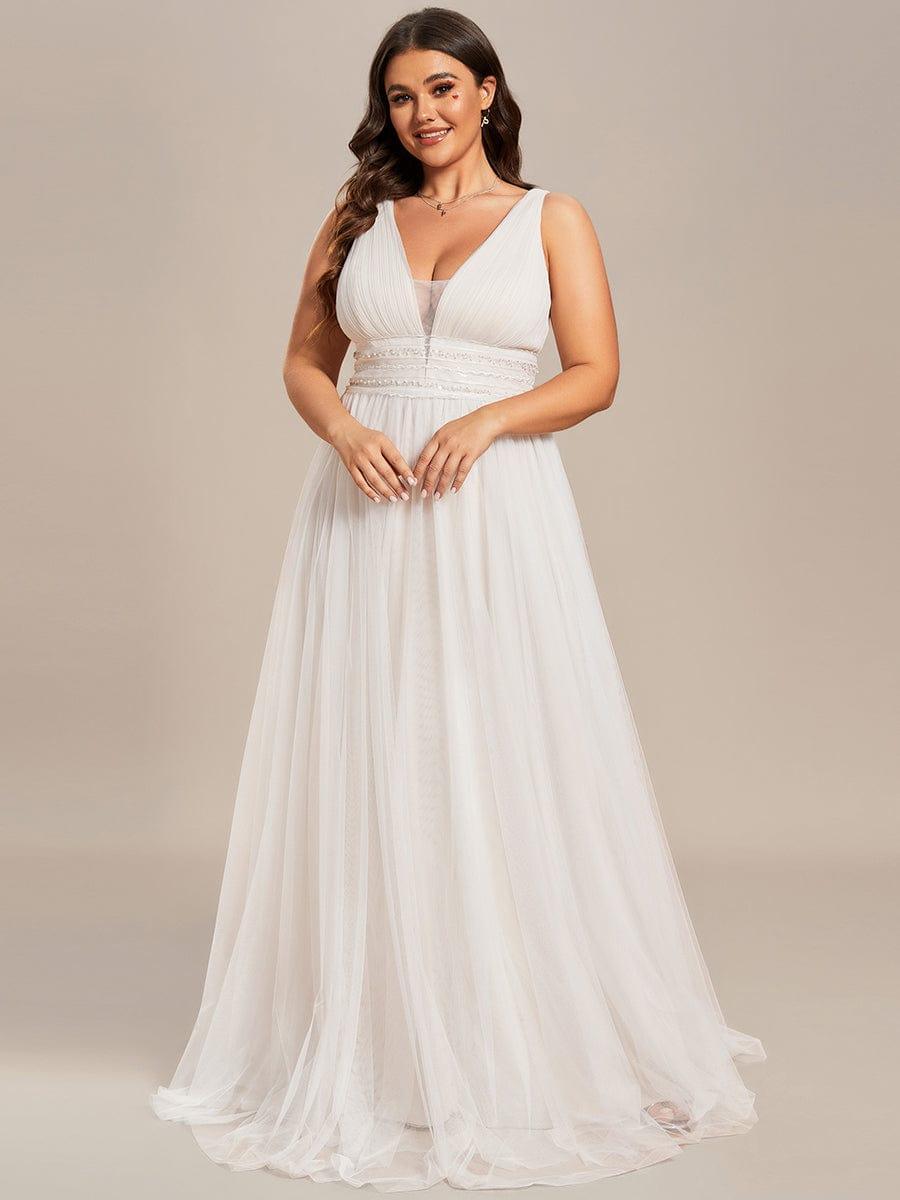 Women's V Neck Wedding Dress with Empire Waist and Flowing Maxi Skirt