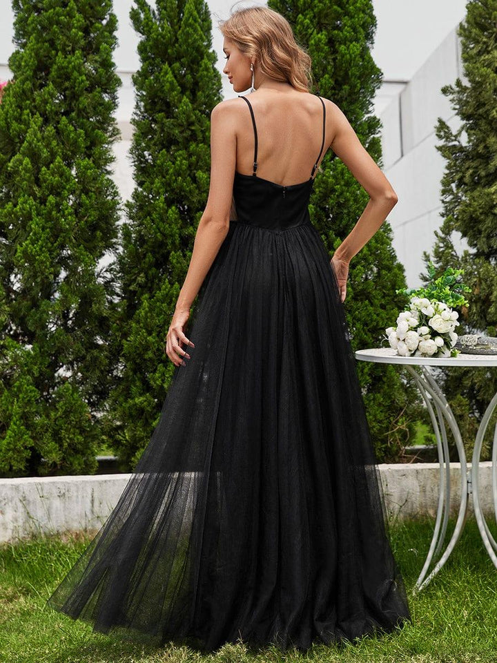 Women's V Neck Wedding Dress with Spaghetti Straps and Full Maxi Skirt