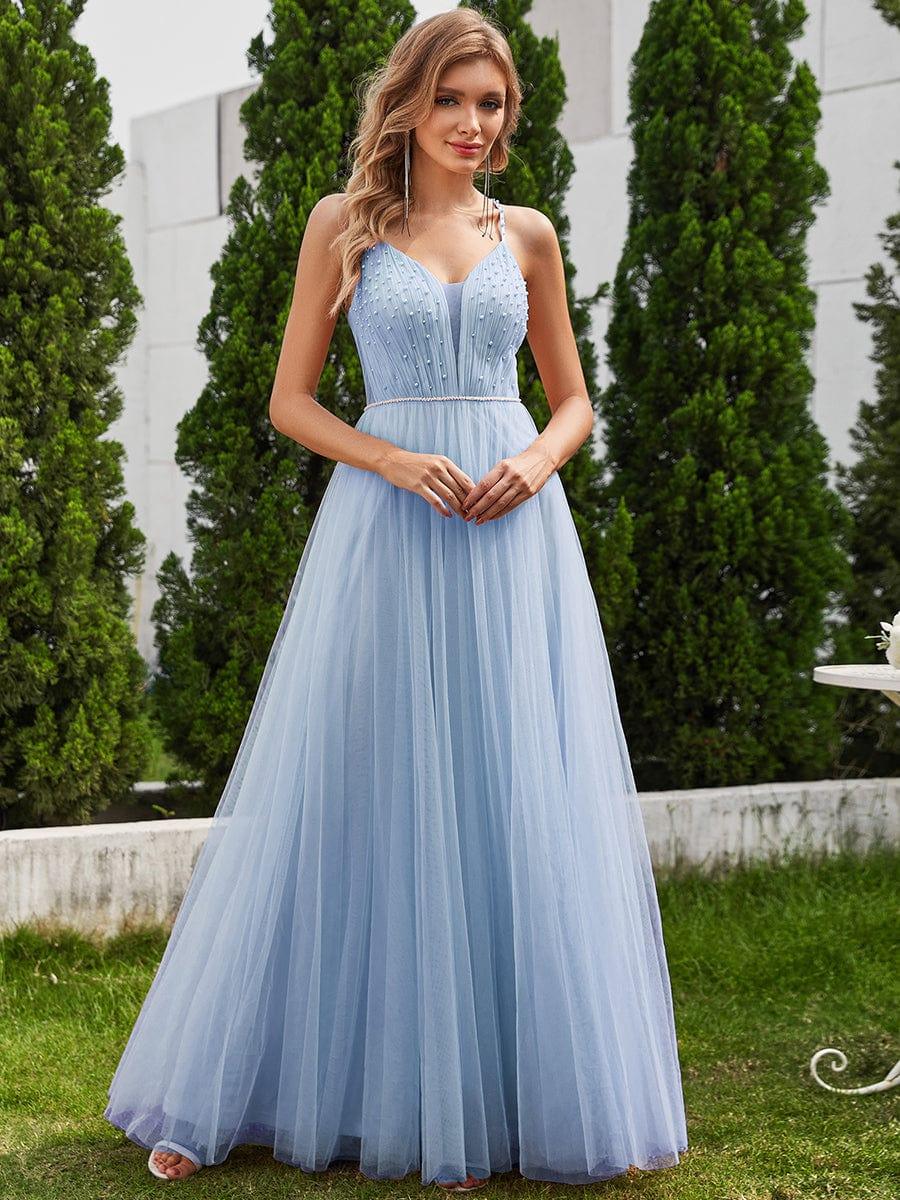 Women's V Neck Wedding Dress with Spaghetti Straps and Full Maxi Skirt