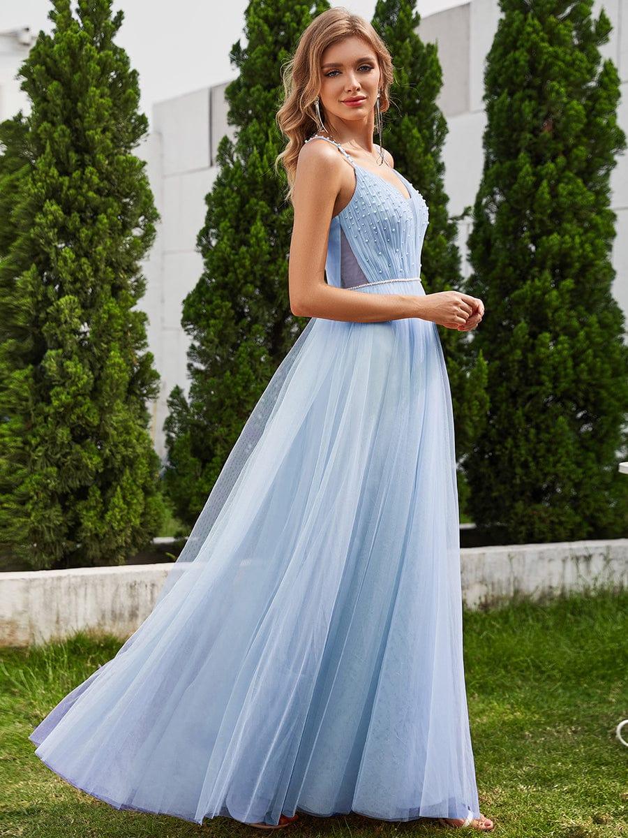 Women's V Neck Wedding Dress with Spaghetti Straps and Full Maxi Skirt